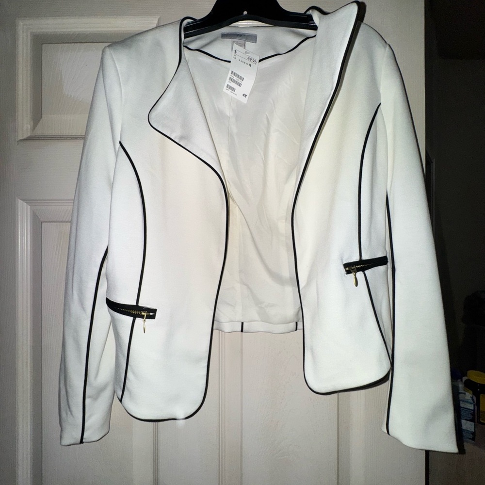 H&M White Blazer with Black Piping NWT